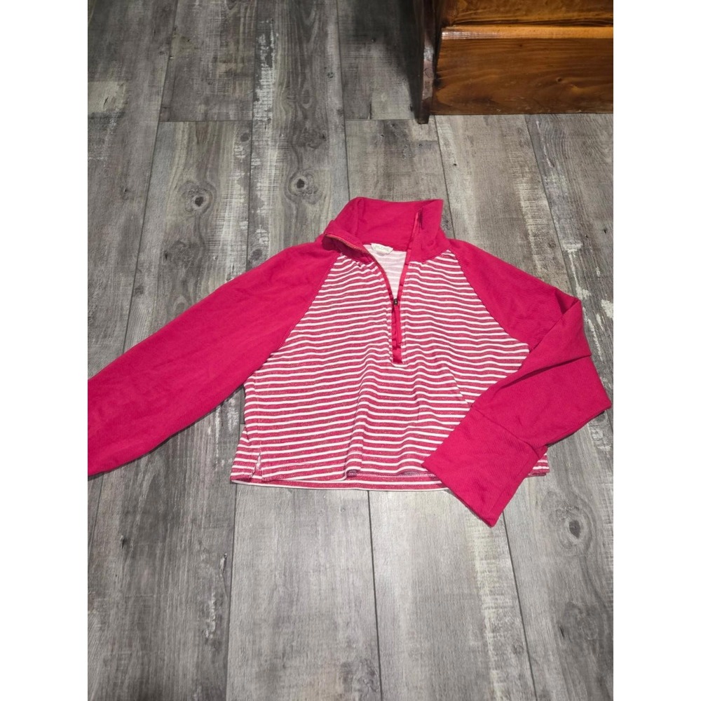 Pilcro Anthropologie Pink Striped‎ Collared Half Zip Pullover Crop Sweatshirt